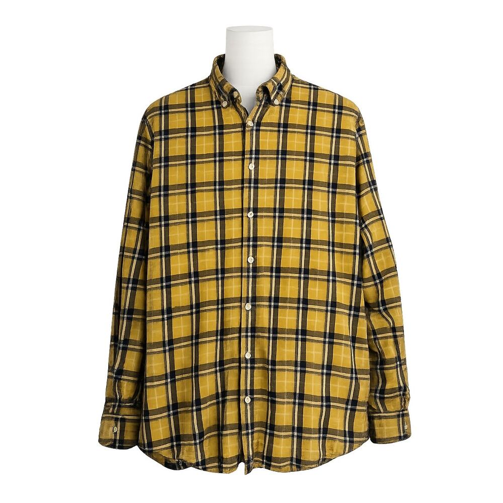 Zara Men’s Relaxed Fit Plaid Button-Down Shirt – Yellow & Black – Size L